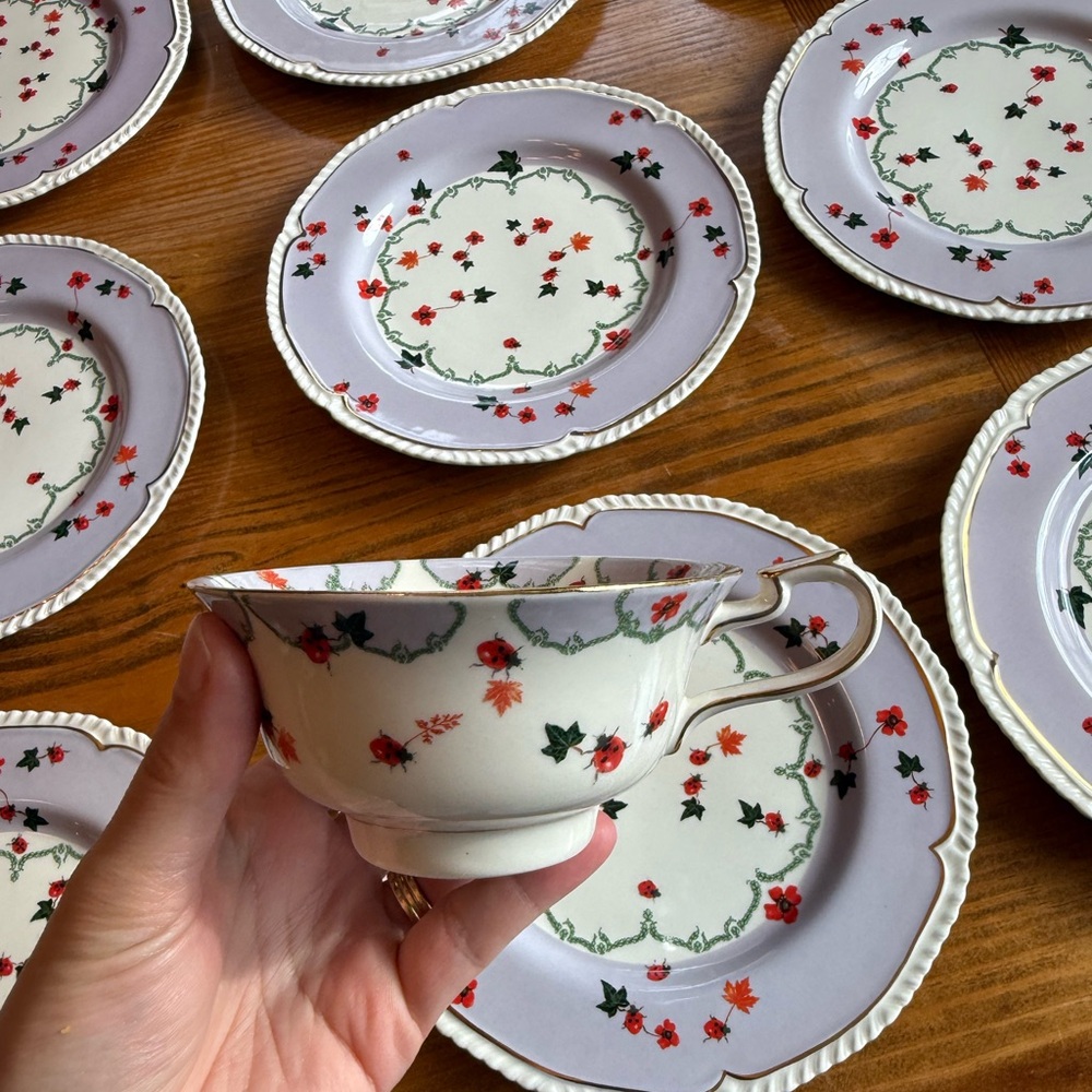 Anthropologie Lou Rota Nature Table Ladybugs Tea Cup Mug Purple